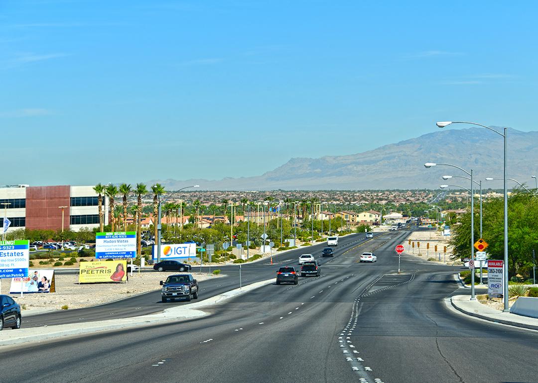 Cars driving along avenue roads in Las Vegas Spring Valley, Nevada.