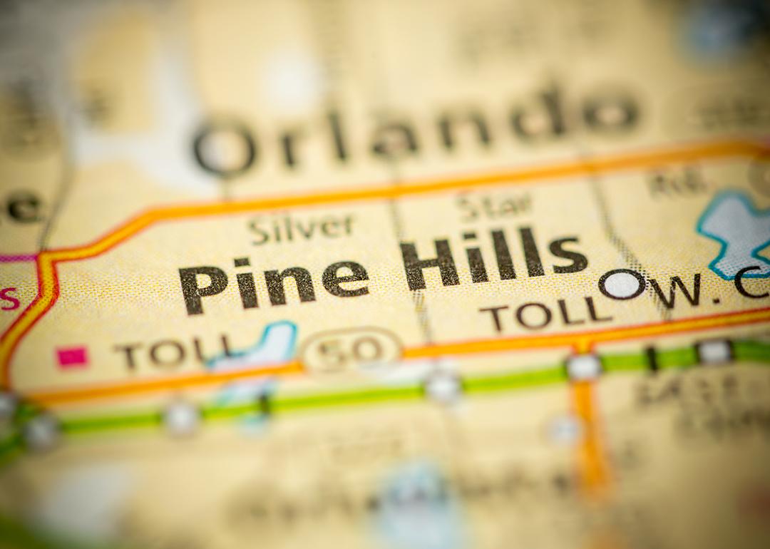 A focus on Pine Hills, Florida on a U.S. map.