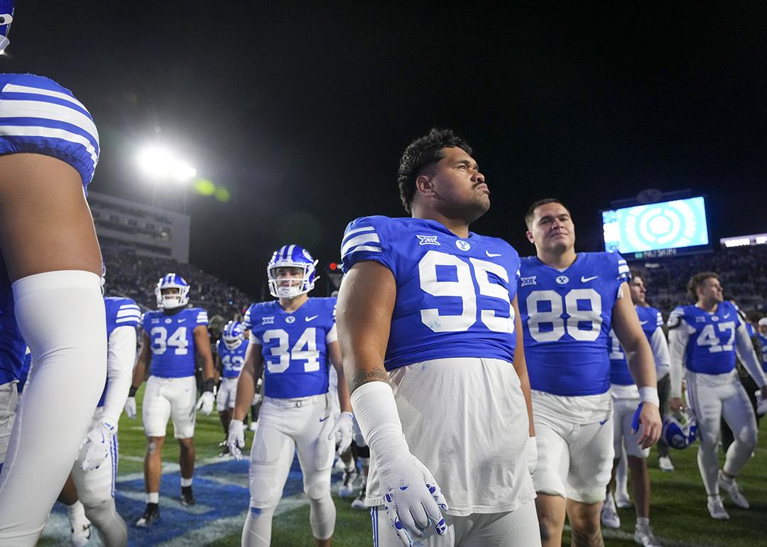 Luke To'omalatai (95) after the game against the Kansas Jayhawks in Provo.