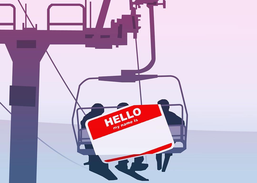 A ski lift with a name tag illustrated over it.