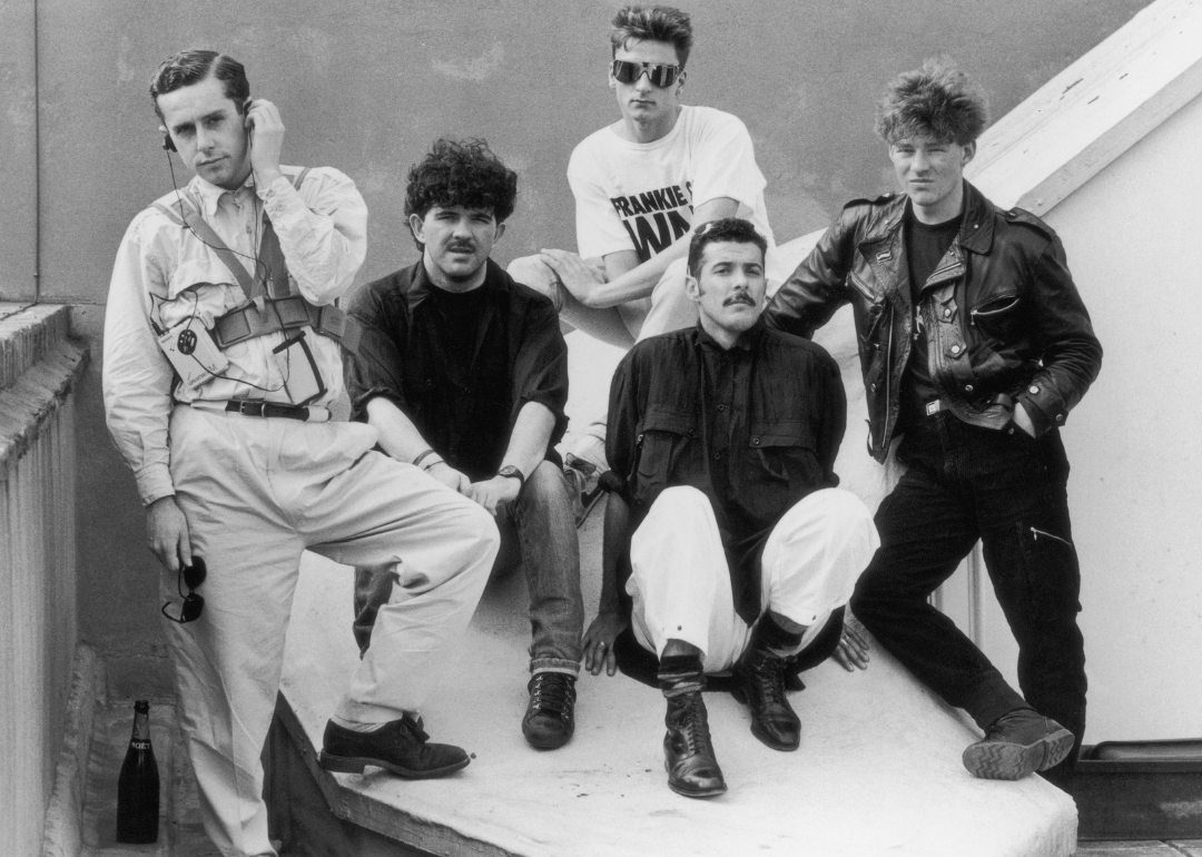 Members of the British band Frankie Goes To Hollywood, 1984. Left to right: singer Holly Johnson, Peter Gill, Mark O'Toole, Paul Rutherford, Nasher Nash.