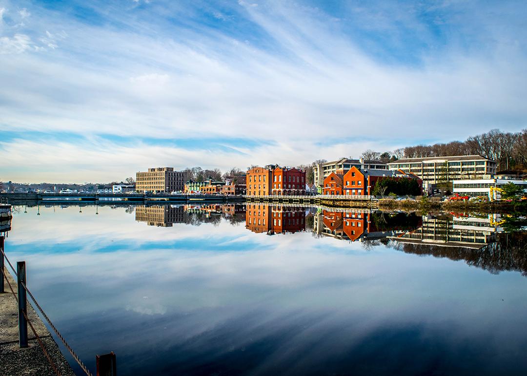 A housing neighborhood near the downtown bridge in Westport, CT.