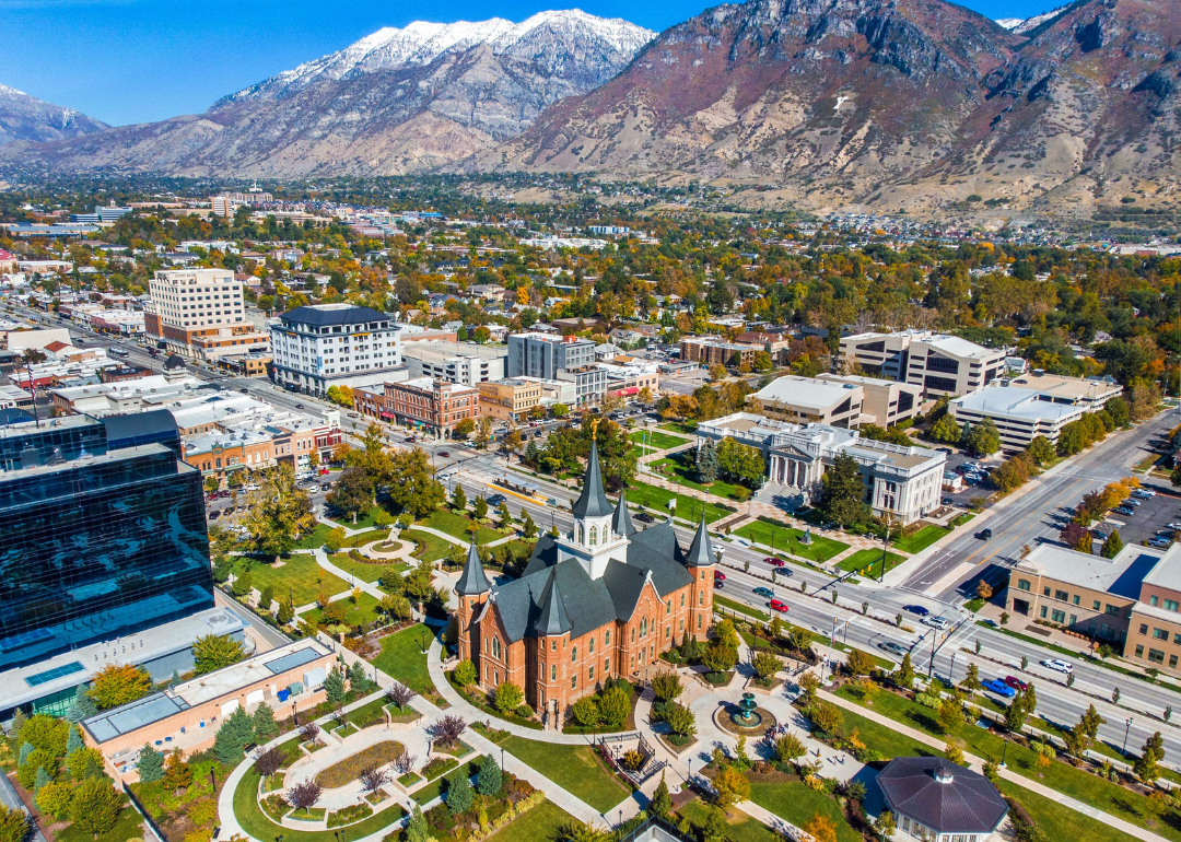 An aerial view of downtown Provo, Utah 