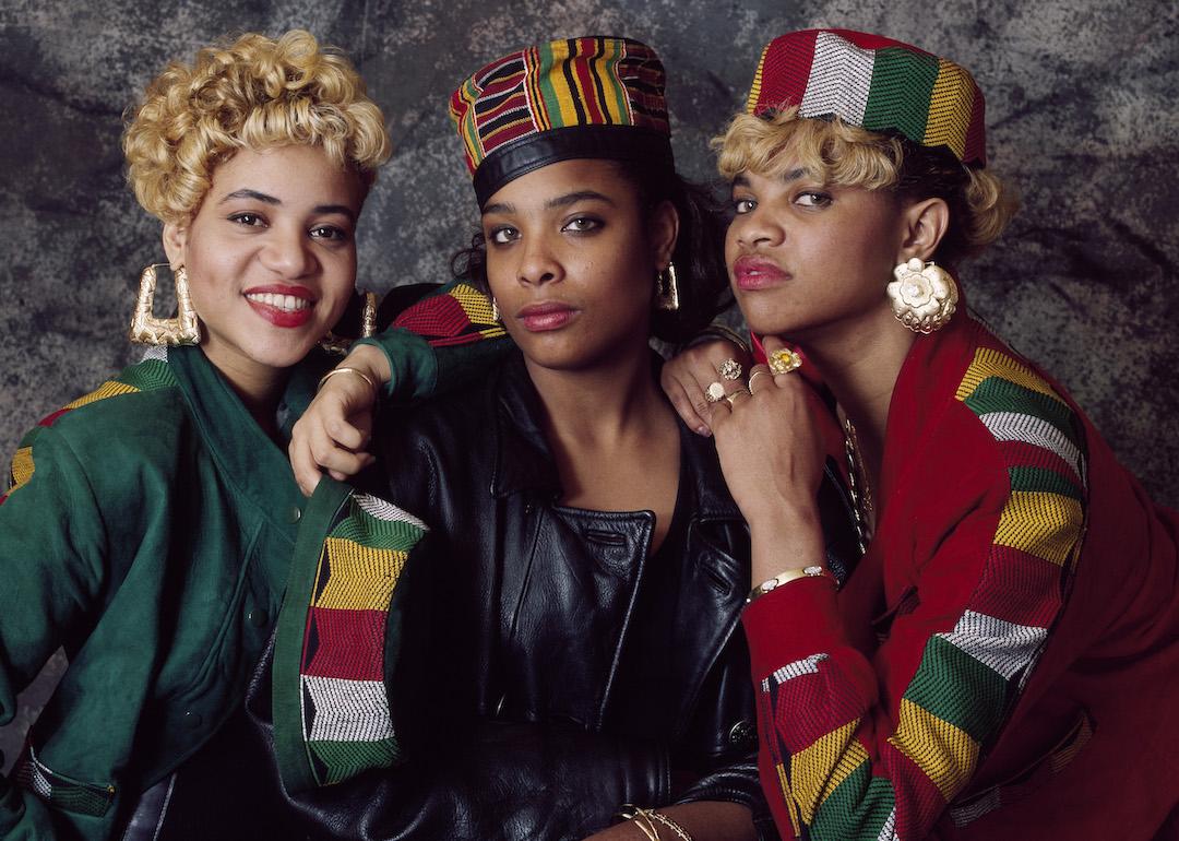 The original members of the hip-hop group Salt-N-Pepa in 1989 in London. From left to right: Cheryl 'Salt' James, DJ Spinderella, and Sandra 'Pepa' Denton.