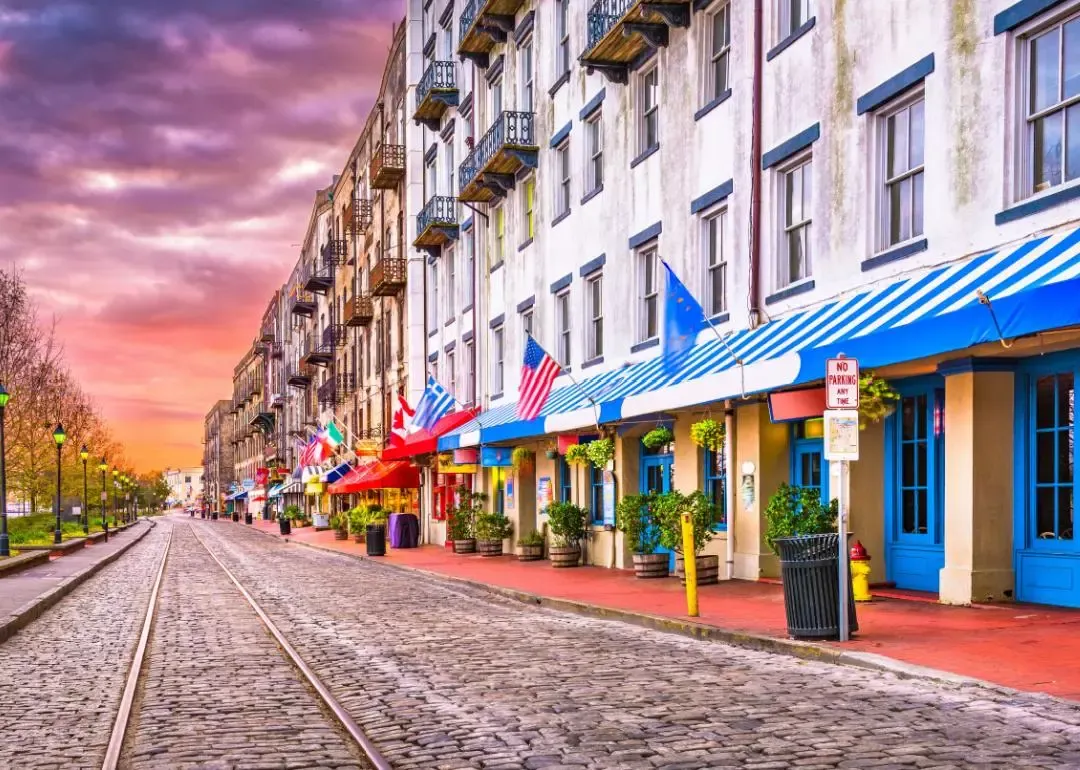 River Street in Savannah, Georgia at dawn