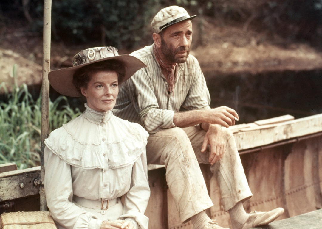 Katharine Hepburn & Humphrey Bogart in a scene from 'The African Queen' (1951)