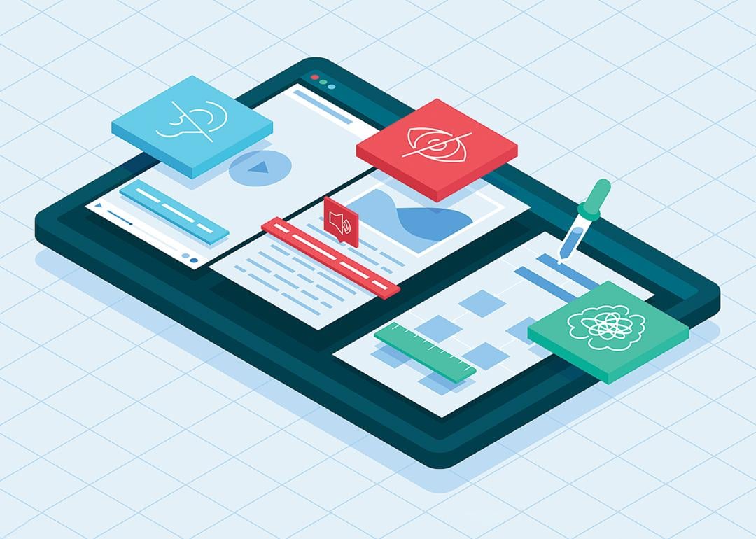 Colorful isometric illustration depicting digital accessibility.