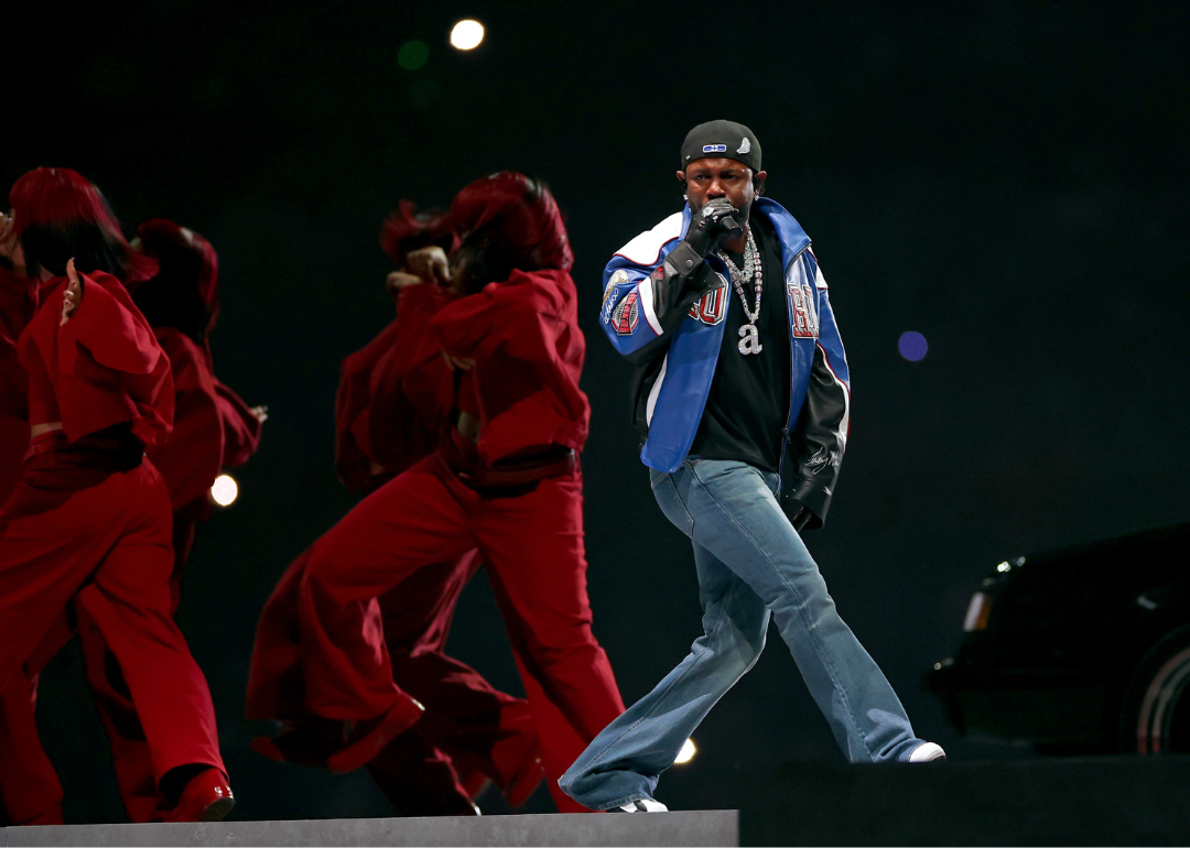 Kendrick Lamar performs onstage during Apple Music Super Bowl LIX Halftime Show on February 09, 2025 in New Orleans, Louisiana.