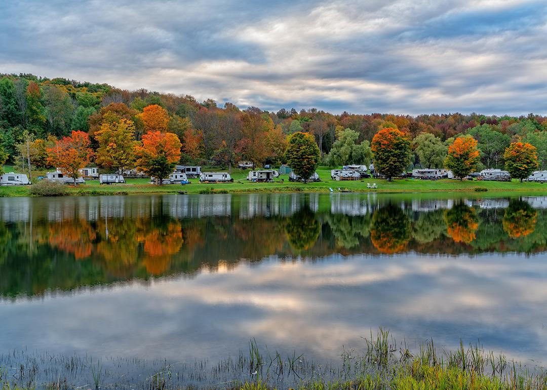 An RV campground in New York during autumn.