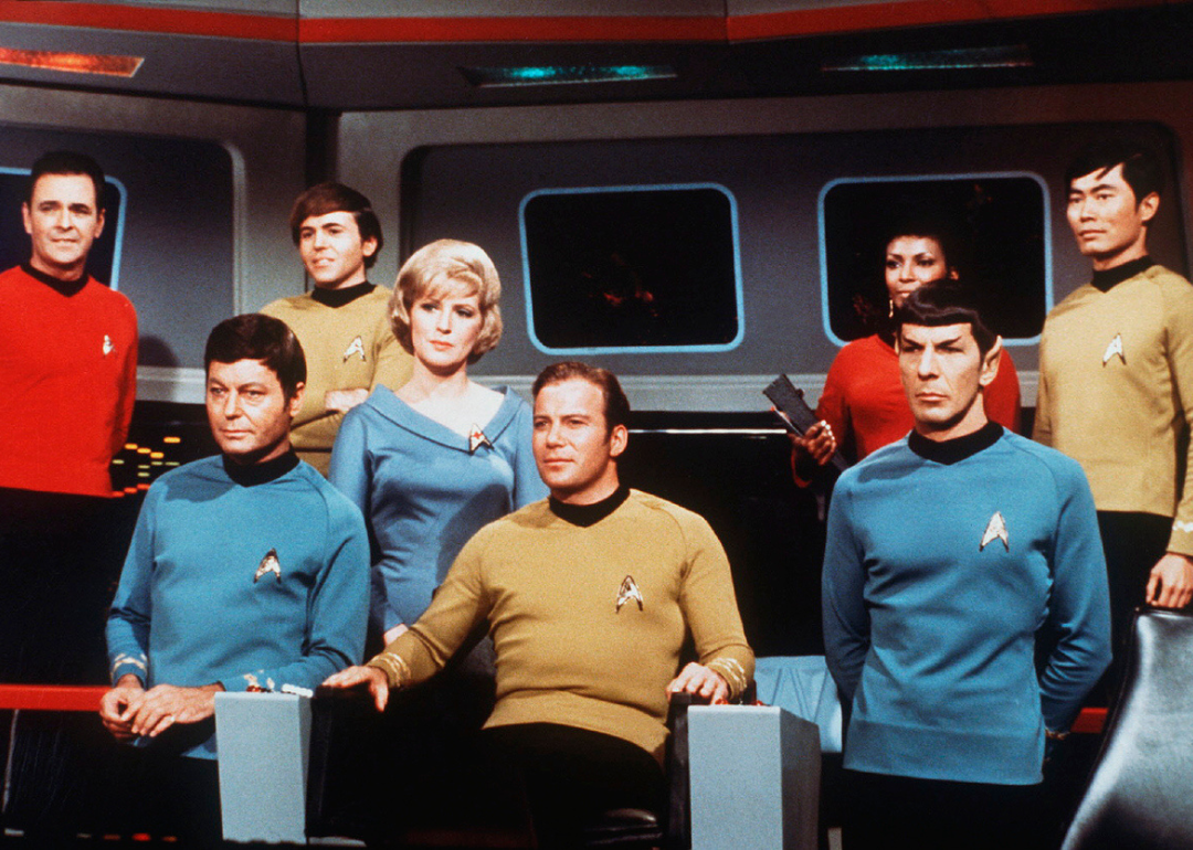 Cast of the show 'Star Trek' on set, 1966.