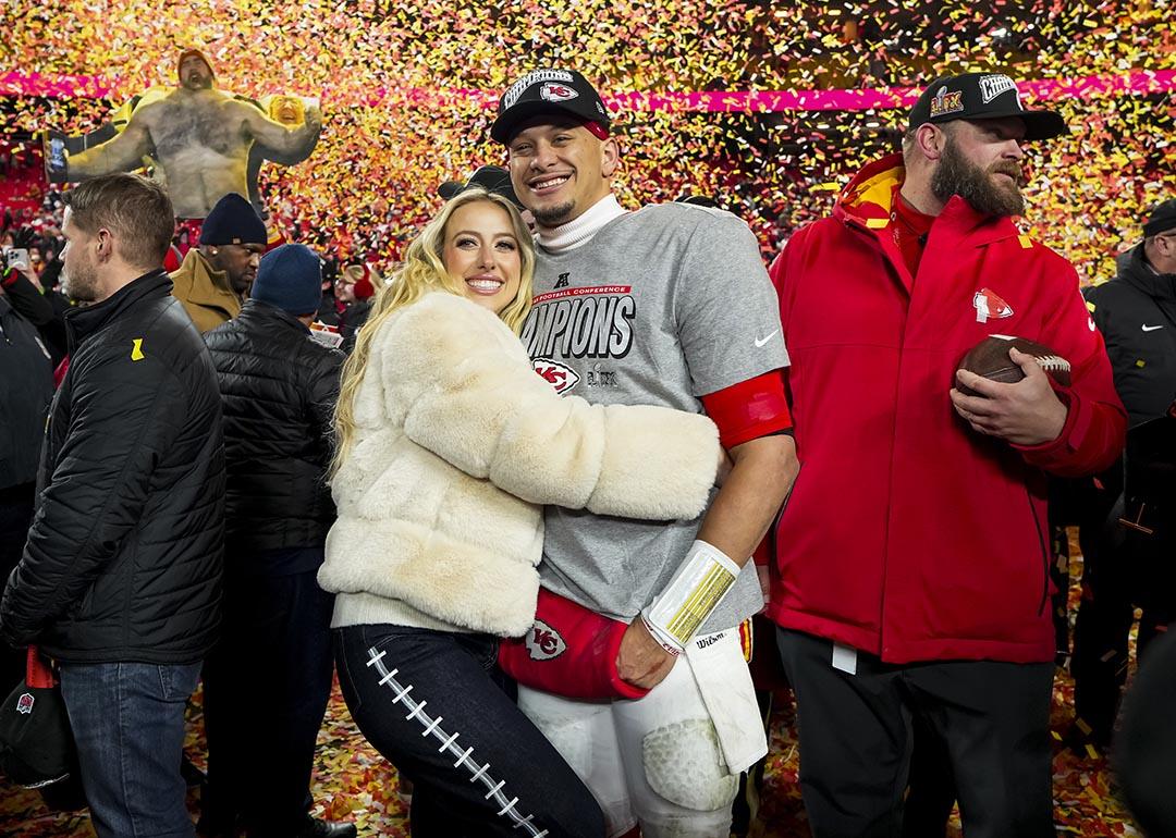 Brittany Mahomes and husband Patrick Mahomes after the AFC Championship game against the Buffalo Bills.