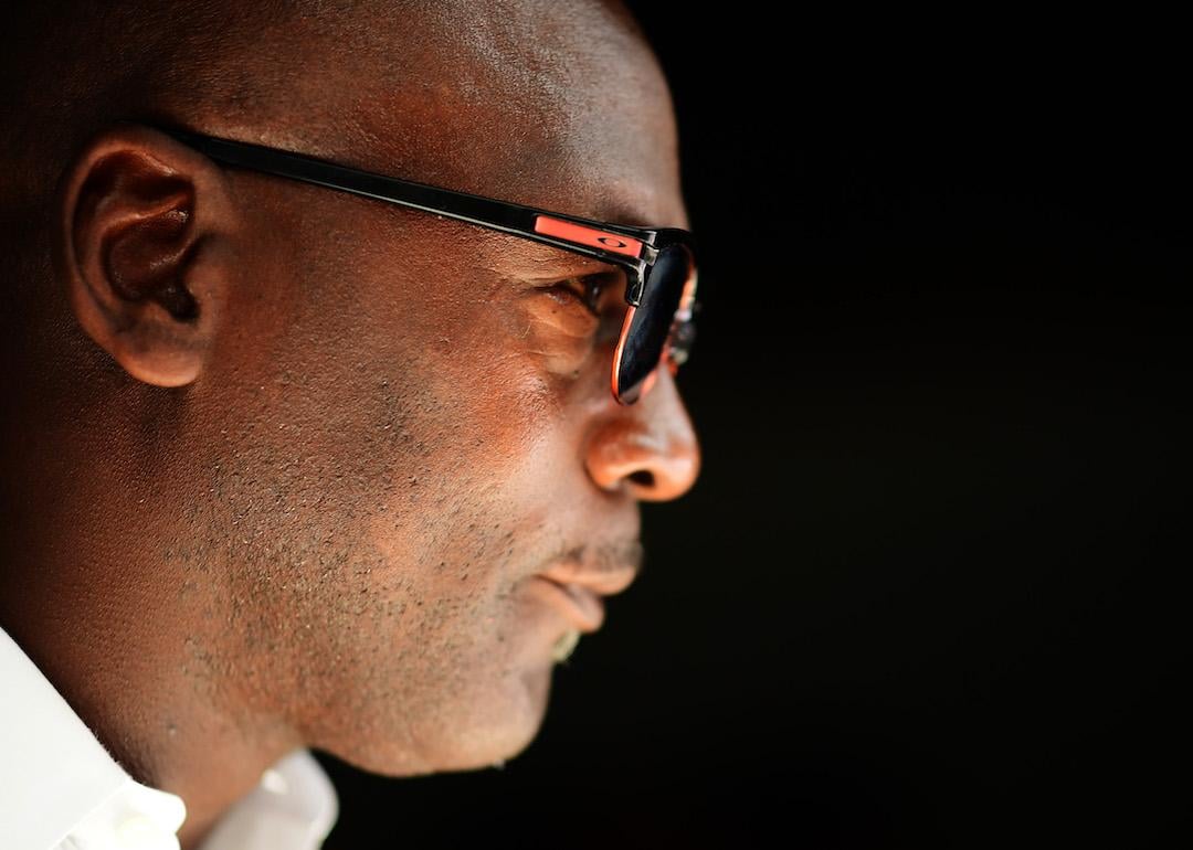 Basketball legend Michael Jordan walks in the Paddock prior to the F1 Grand Prix of Miami at the Miami International Autodrome on May 8, 2022 in Miami, Florida.