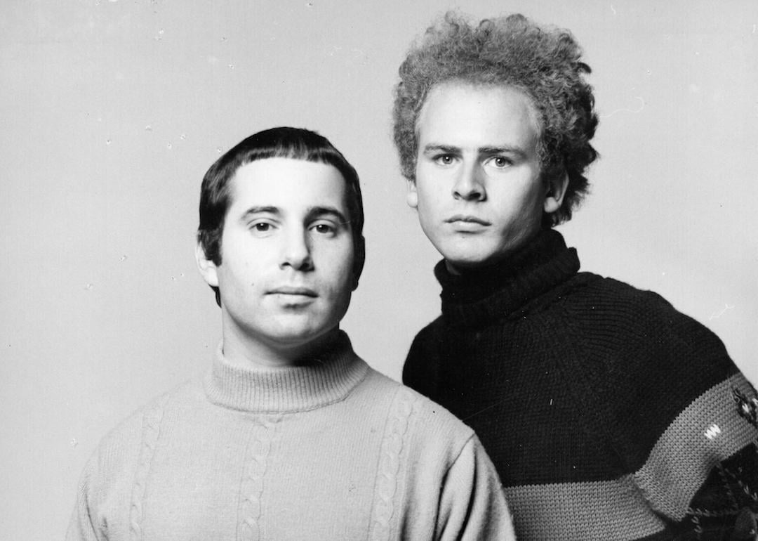 Paul Simon and Art Garfunkel of the folk rock duo Simon & Garfunkel circa 1967 in New York, New York.