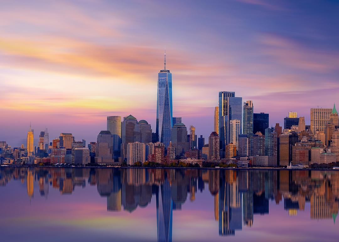 The Manhattan skyline over Hudson River in New York City.