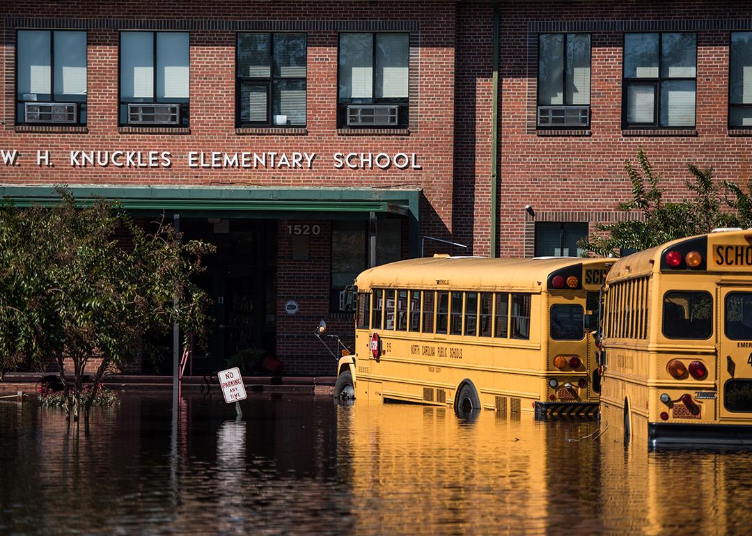 An elementary school flooded from the Lumber River during Hurricane Matthew's aftermath in Lumberton, North Carolina.
