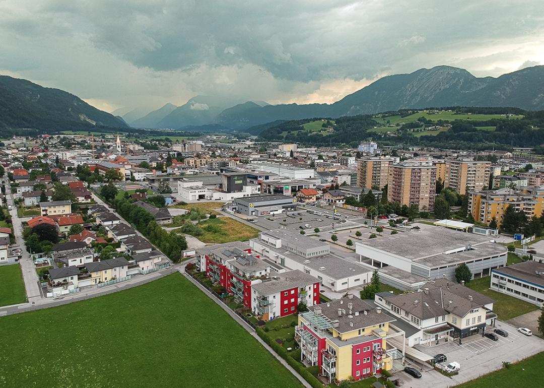 Aerial view of the city of Wörgl in Tirol.