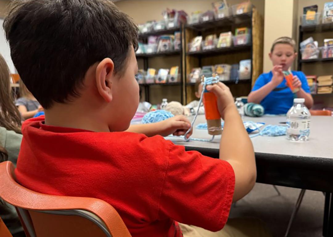 Students crafting during knitting club in Spokane, Washington.