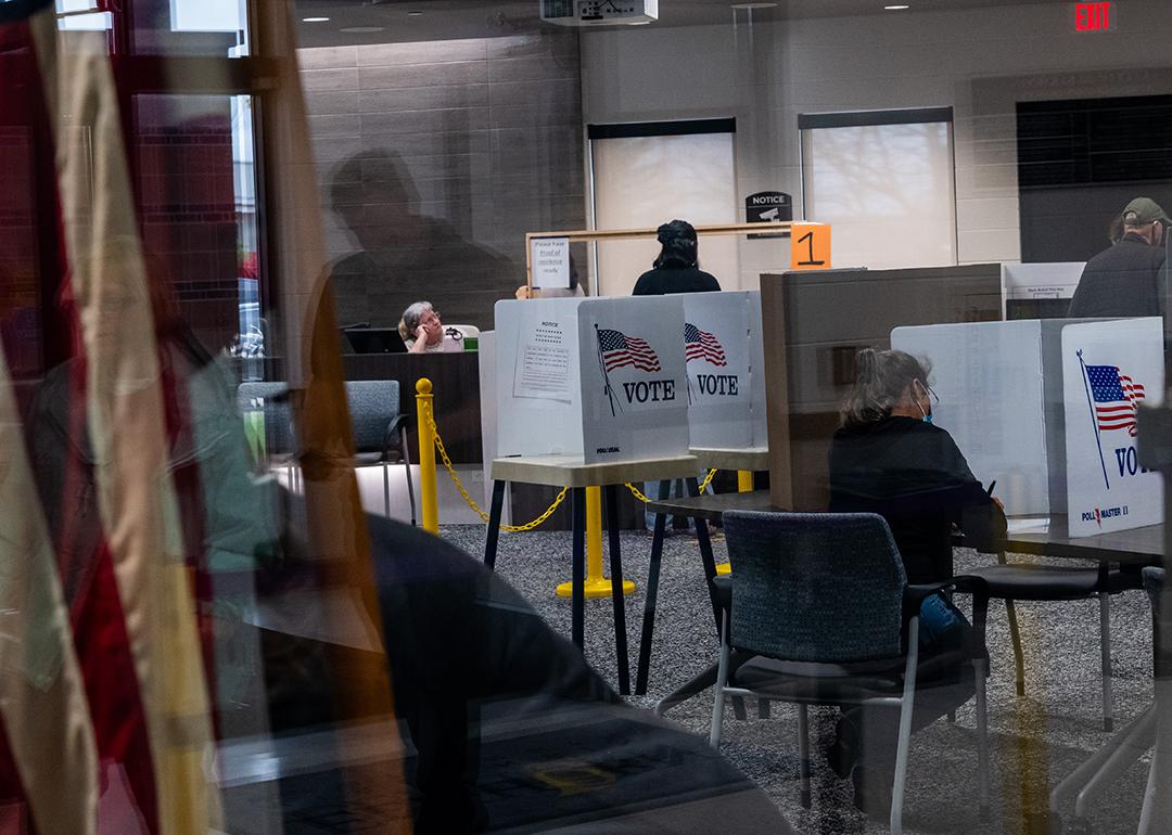 People vote at an election polling site on November 05, 2024, in Elkhorn, Wisconsin.