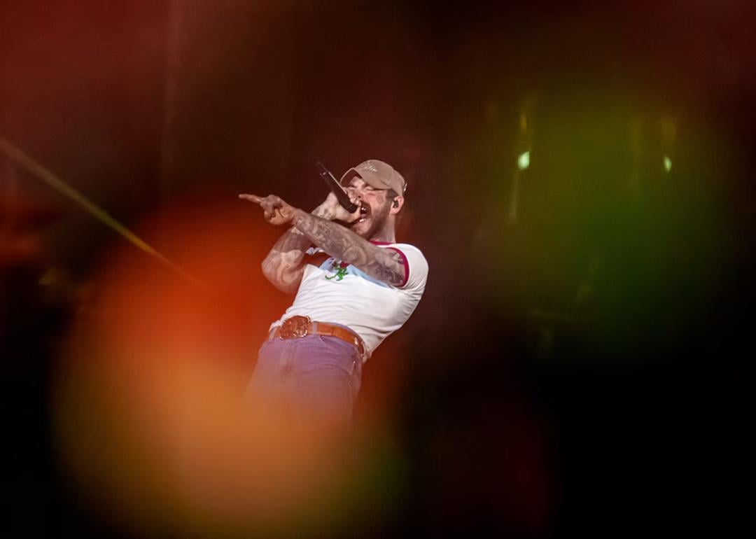 Post Malone performs at Rice-Eccles Stadium in Salt Lake City on Tuesday, April 29, 2025.