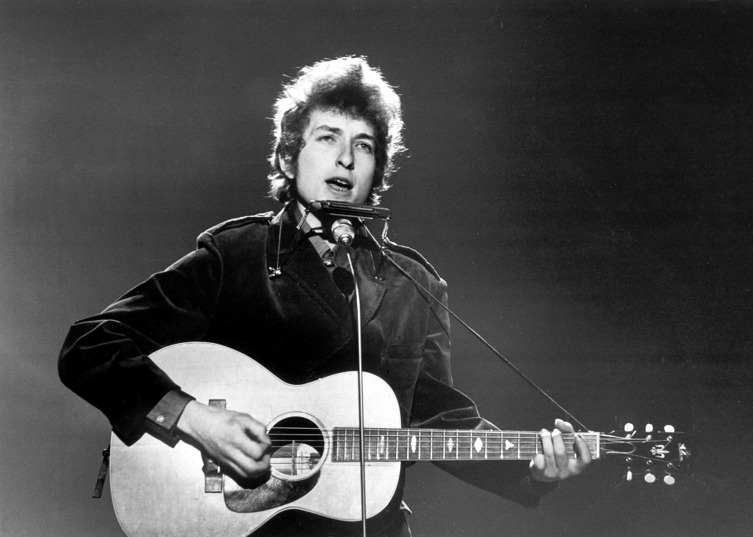 American folk-rock singer-songwriter Bob Dylan performing at BBC TV Centre, London, 1st June 1965.