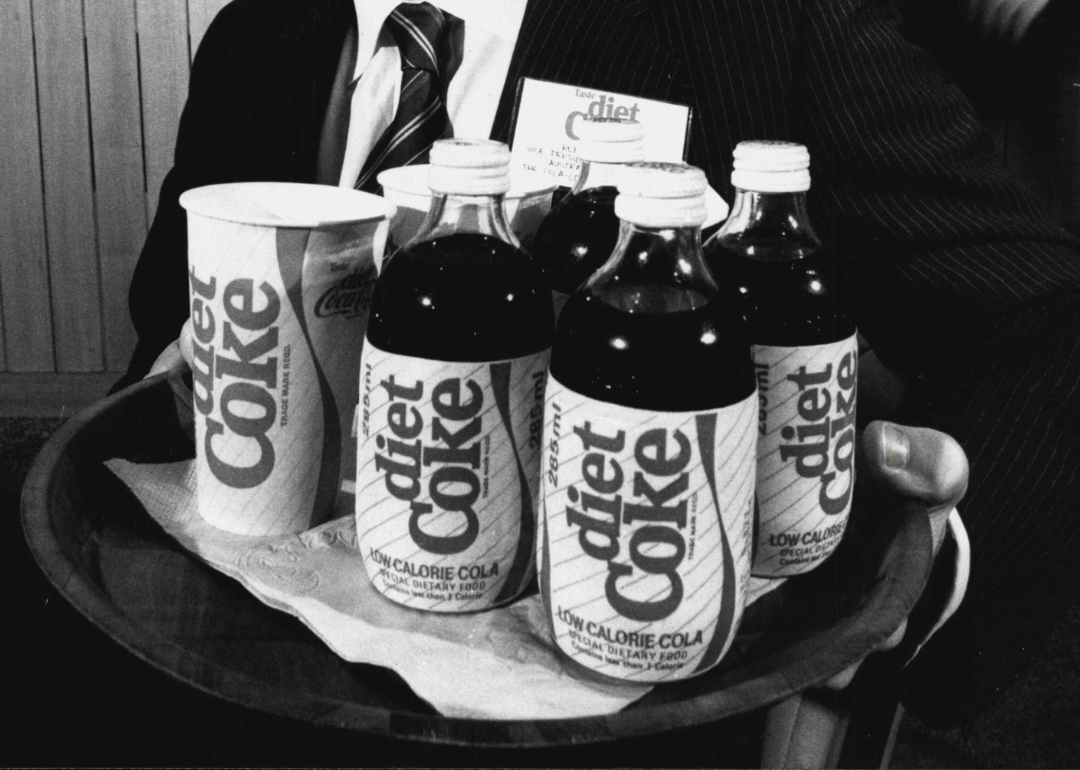 A tray of bottles of Diet Coke at its launch event, circa 1983
