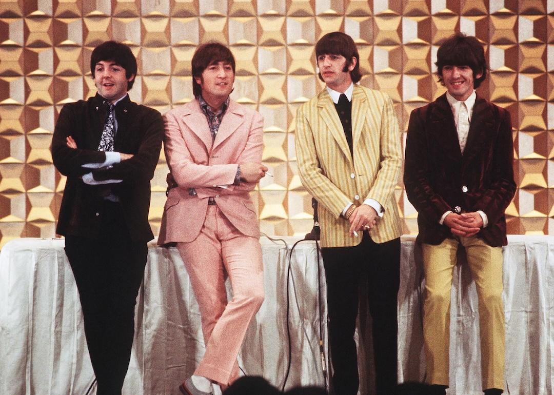 The Beatles—Paul McCartney, John Lennon, Ringo Starr, and George Harrison—hold a press conference in Tokyo at the start of their tour on June 29, 1966.