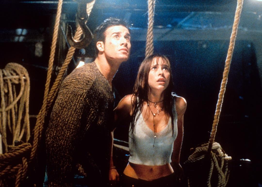 Freddie Prinze Jr. and Jennifer Love Hewitt look up in fear in a scene from the film “I Still Know What You Did Last Summer”