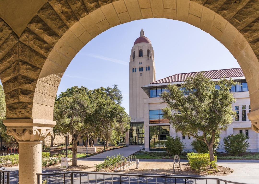 A view of the Main Quadrangle and Memorial Church on the Stanford University campus before a game between Stanford and Arizona State on September 30, 2017.