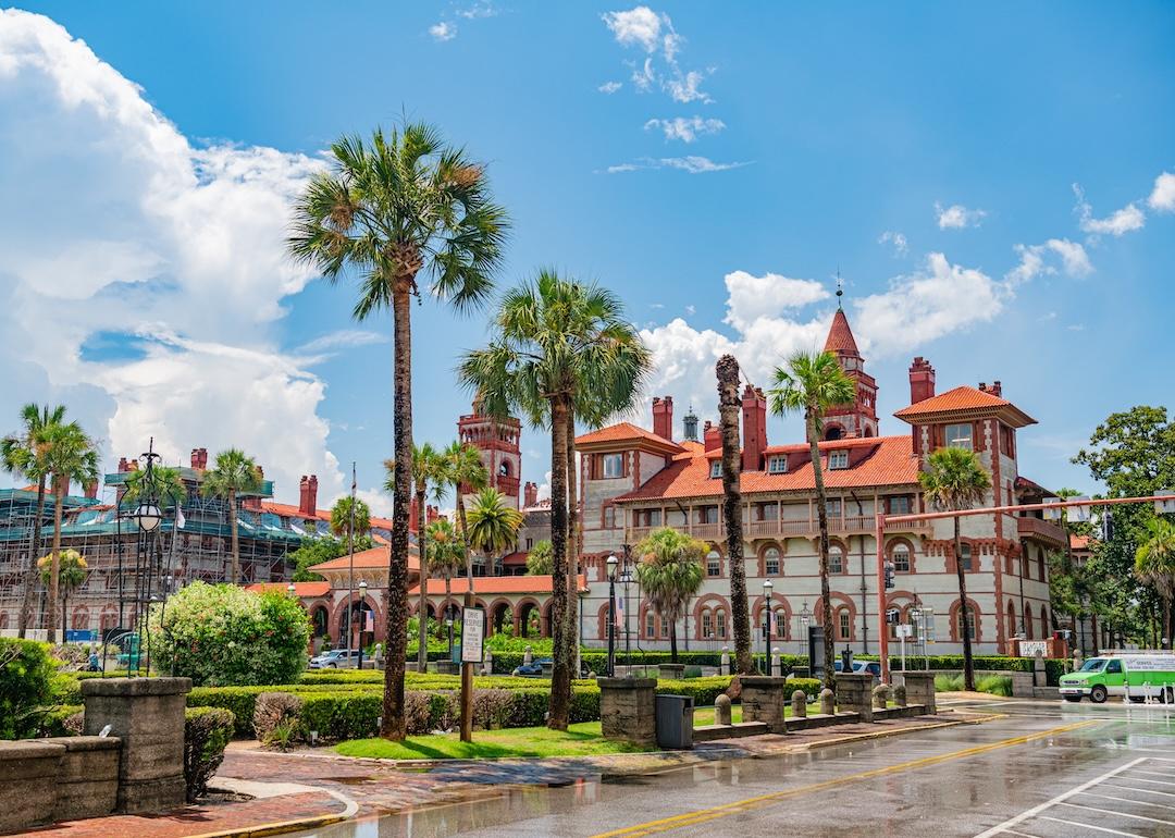 Spanish-style buildings in downtown St. Augustine, Florida, on June 27, 2024.