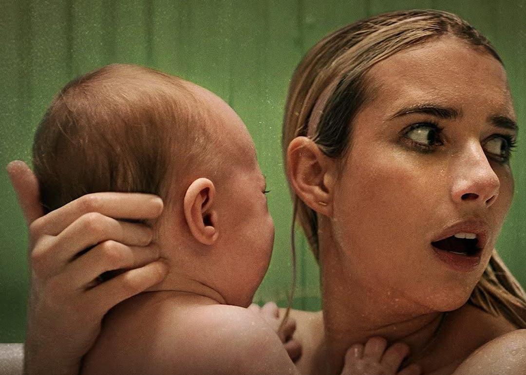 Emma Roberts with a baby in the 2022 film 'Abandoned.'