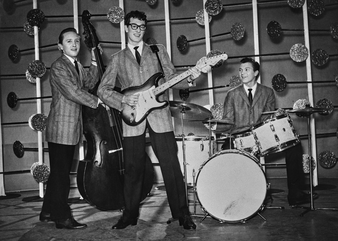 Buddy Holly and the Crickets during an appearance on the BBC TV show 'Off The Record', March 25th 1958. 