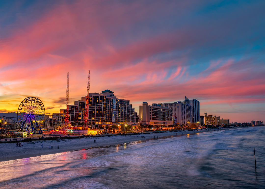 Colorful sunset above Daytona Beach, Florida, photographed from the fishing pier.