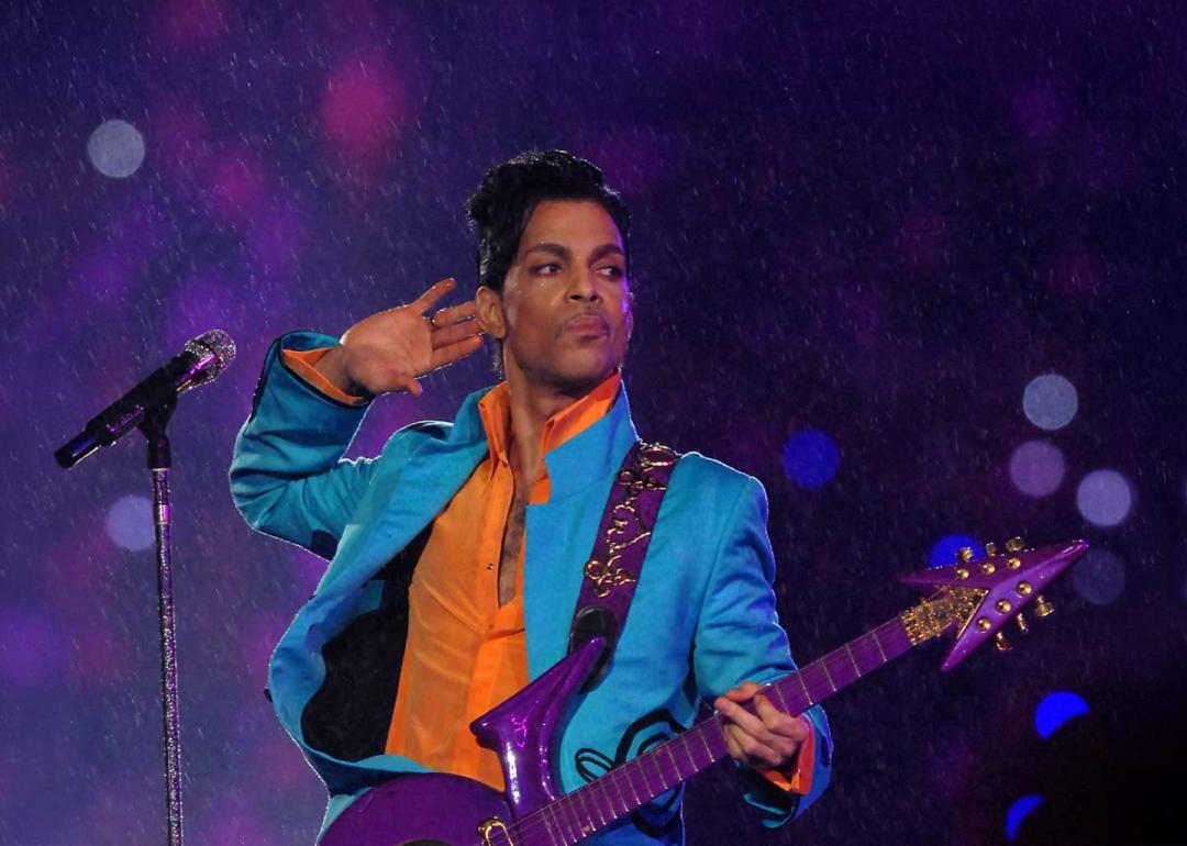 Prince performs at half time during Super Bowl XLI between the Indianapolis Colts and Chicago Bears at Dolphins Stadium in Miami, Florida on February 4, 2007.