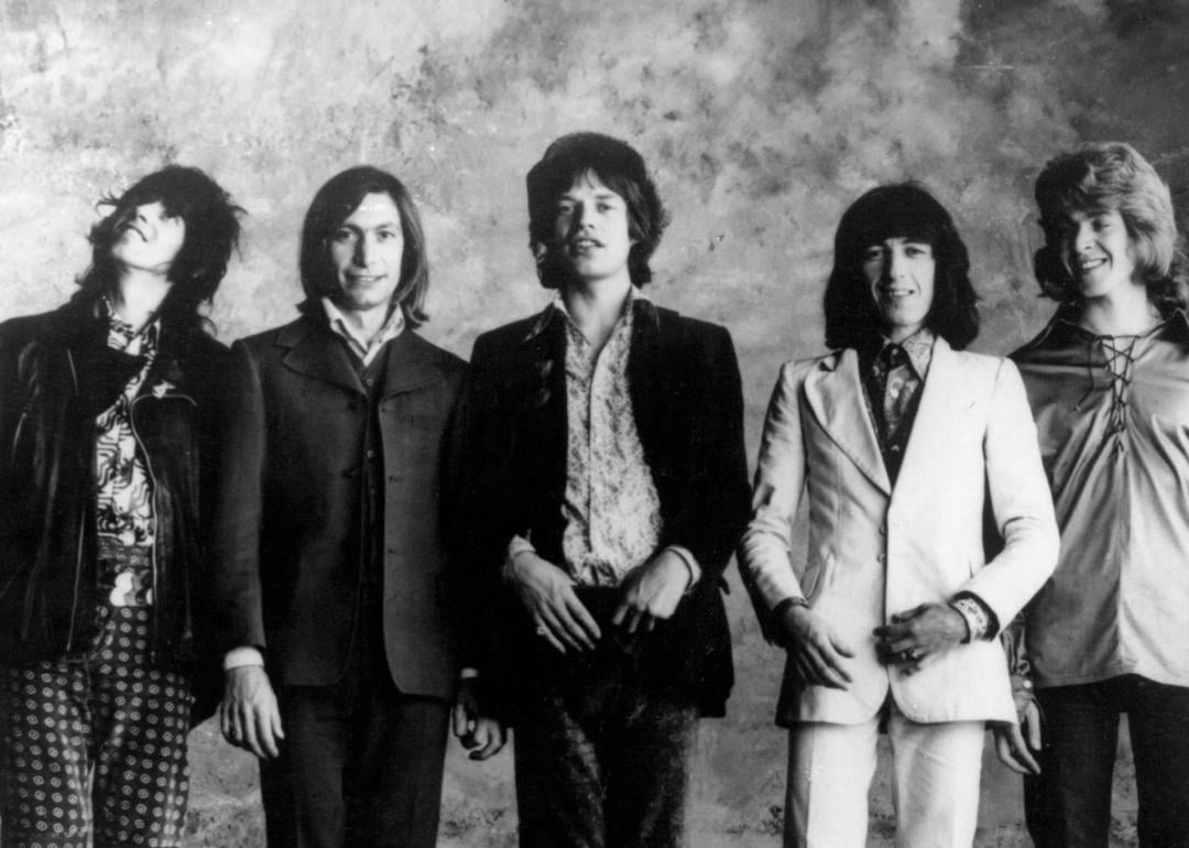 Rock and roll band "The Rolling Stones" pose for a portrait in circa 1972. (L-R) Keith Richards, Charlie Watts, Mick Jagger, Bill Wyman, Mick Taylor.