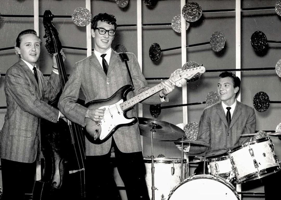 Buddy Holly and the Crickets during an appearance on the BBC TV show 'Off The Record', March 25th 1958. 