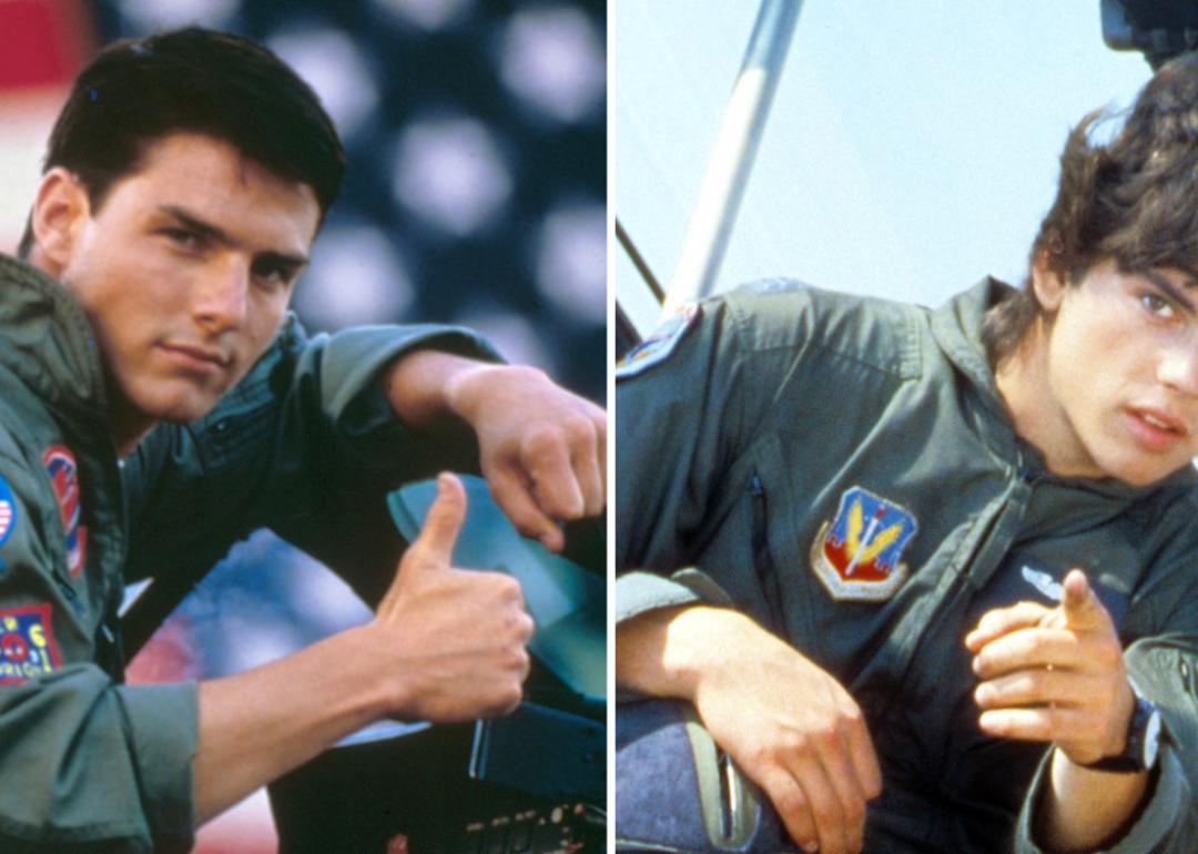 Tom Cruise in the 1986 film 'Tom Gun'; Jason Gedrick in the 1986 movie 'Iron Eagle.'