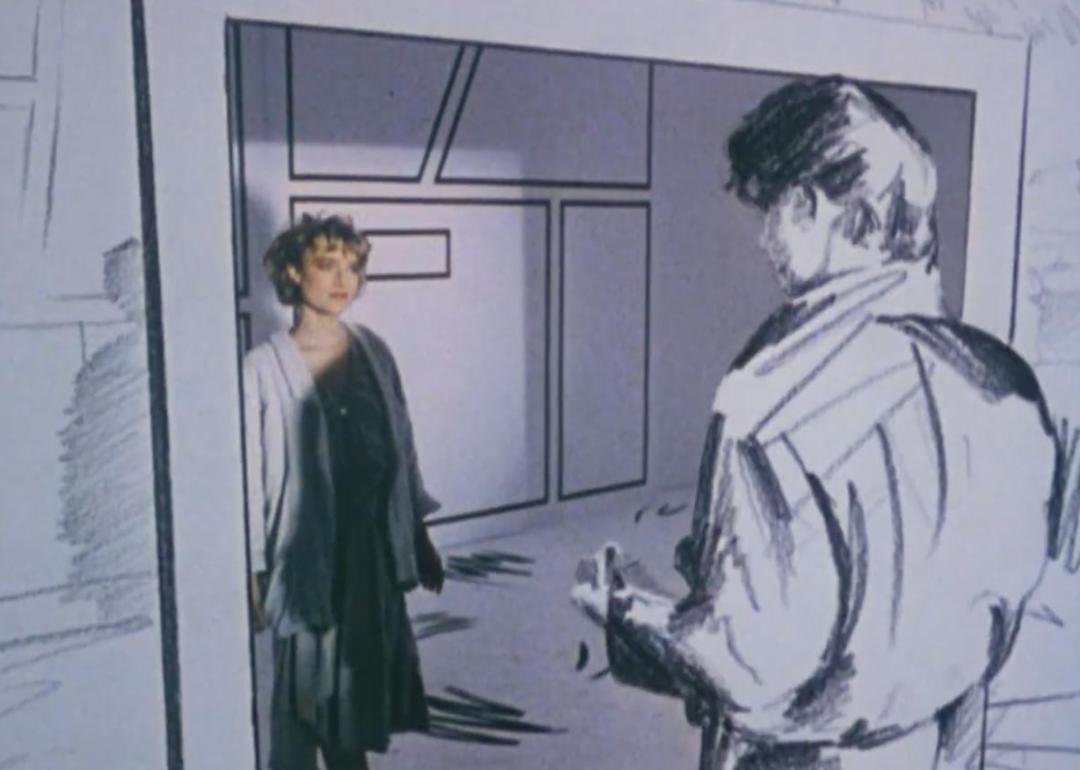 Screenshot from the music video for Take On Me by a-ha