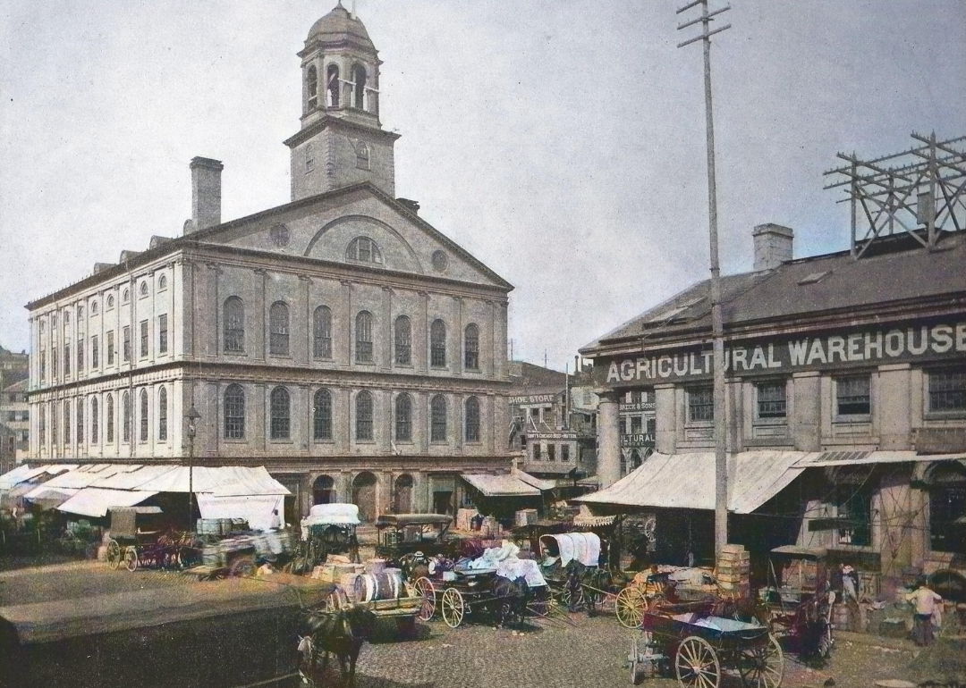 Faneuil Hall in Boston Massachusetts with agriculture warehouse sign