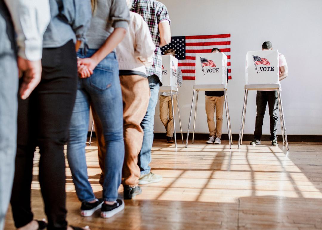 People stand in line to vote