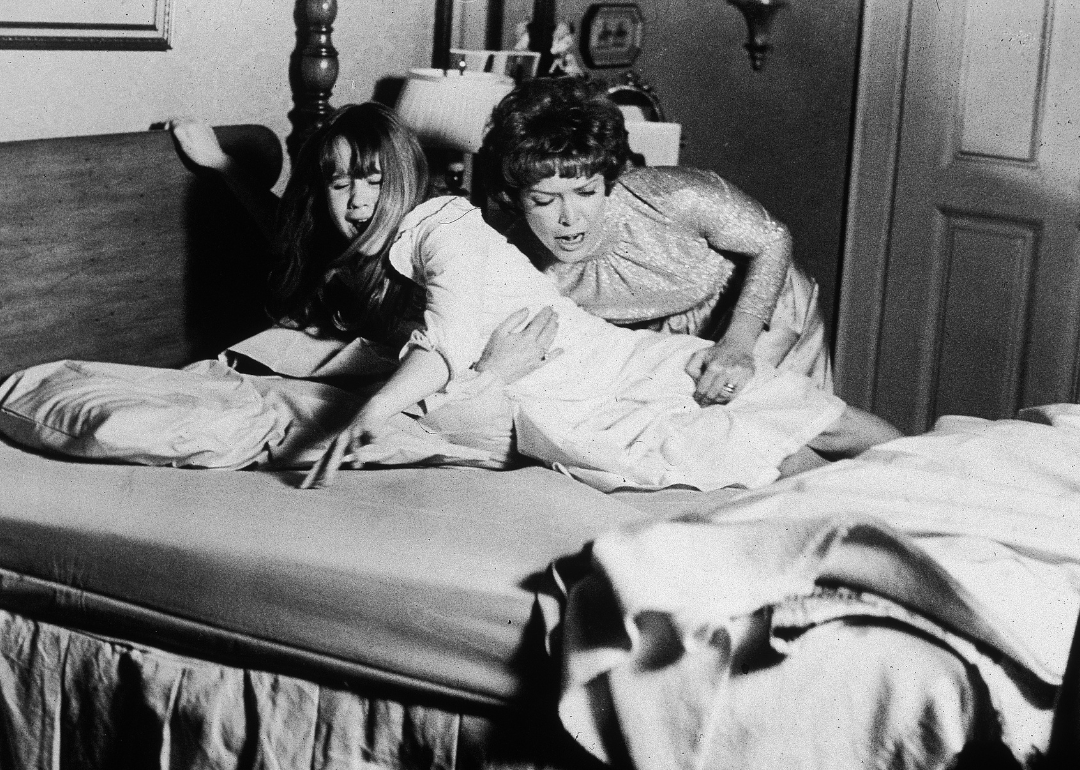 Linda Blair and Ellen Burstyn on the set of The Exorcist.