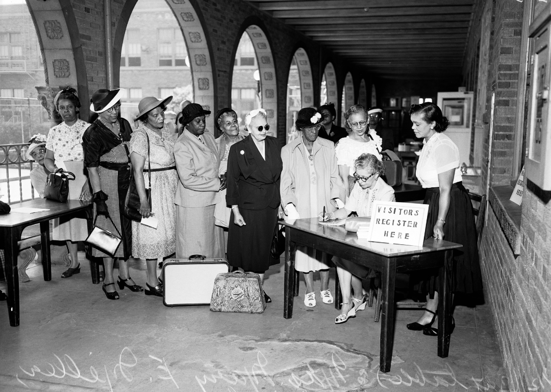 Women register for the National Association of Colored Women convention, Los Angeles, August 1952.