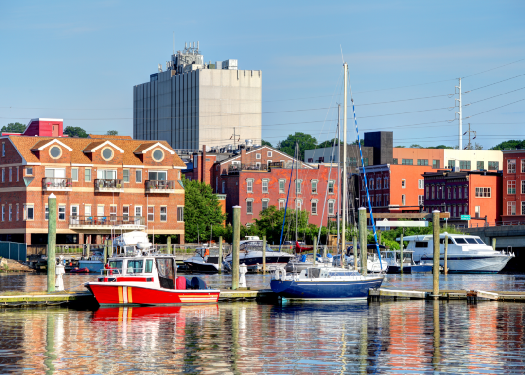 Apartment buildings and sail boats in Norwalk, Connecticut.