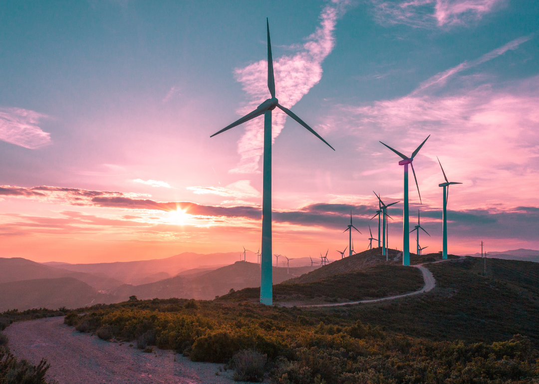 Wind turbines located on a beautiful mountain landsape