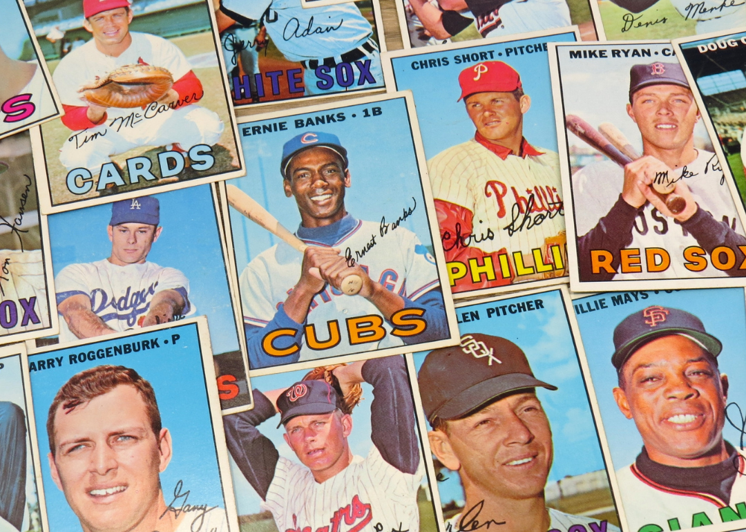 A colorful pile of vintage 1967 Topps baseball cards