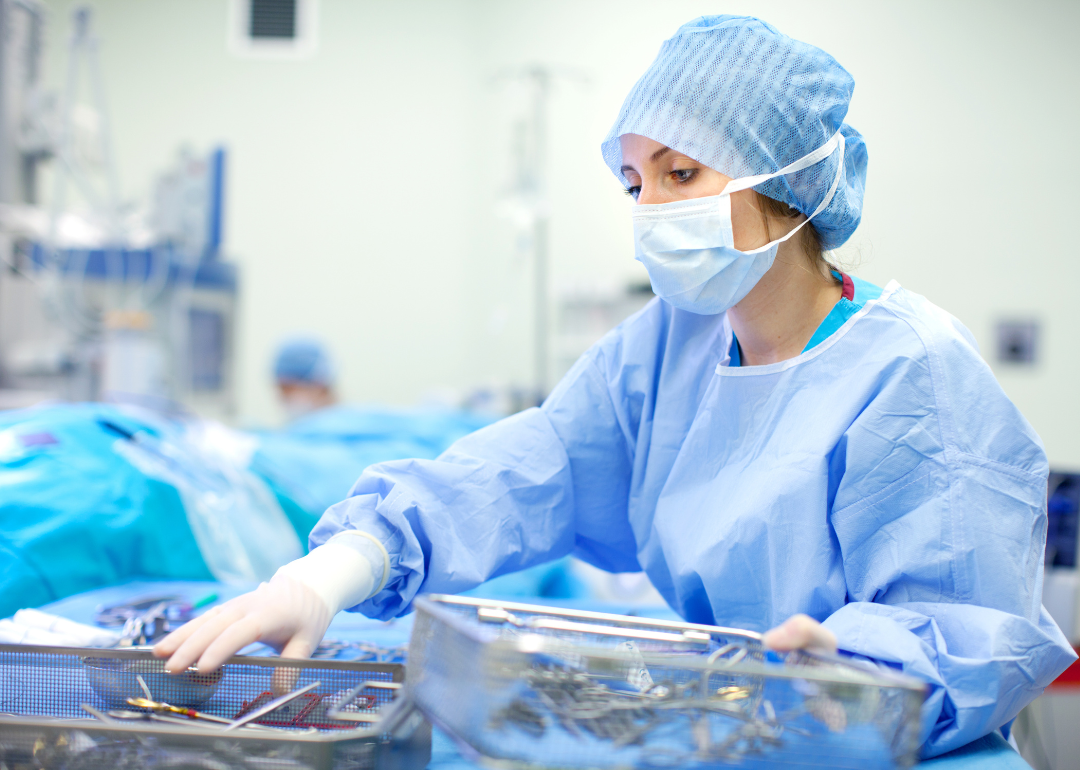 A nurse organizing medical tools