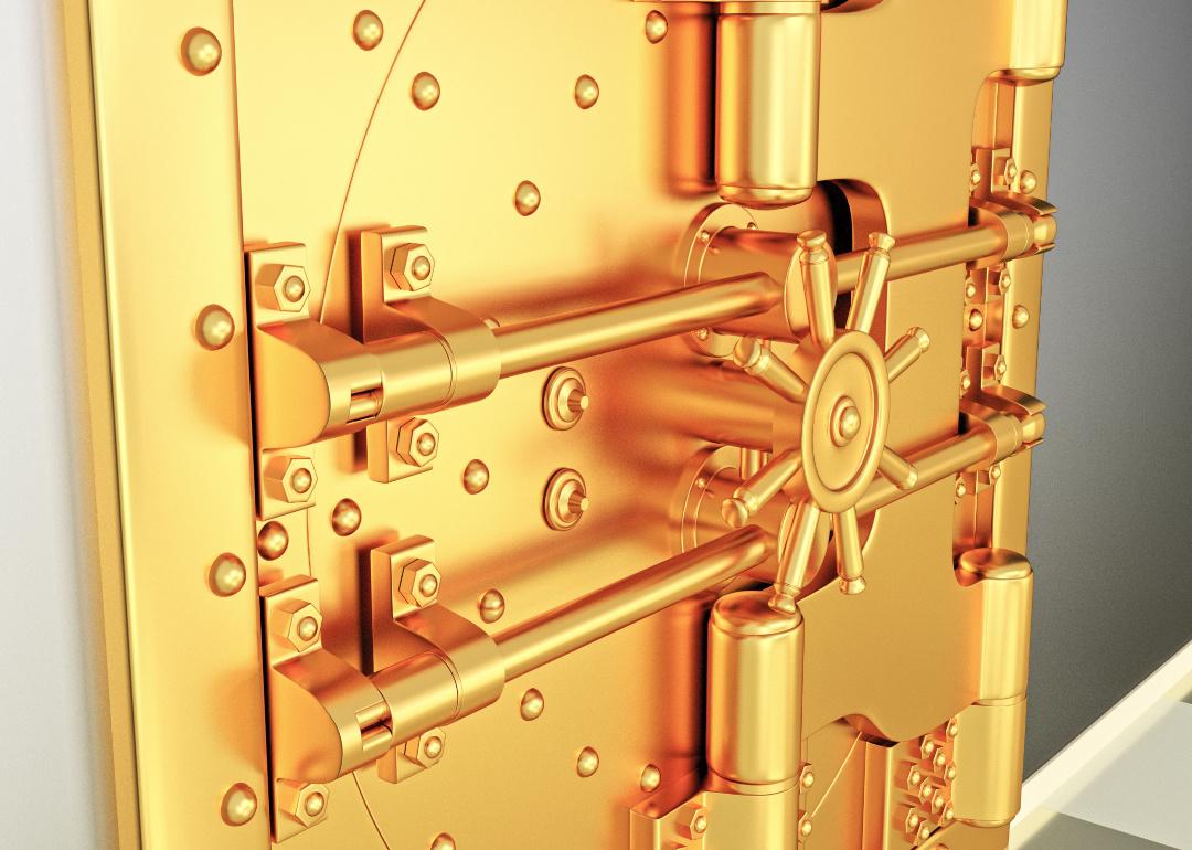 Light gold bank vault door, closed.