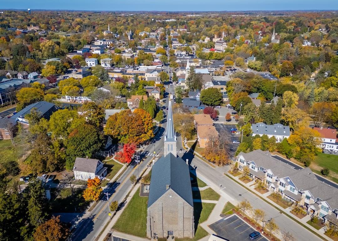 Old church overlooking downtown Cedarburg, Wisconsin.