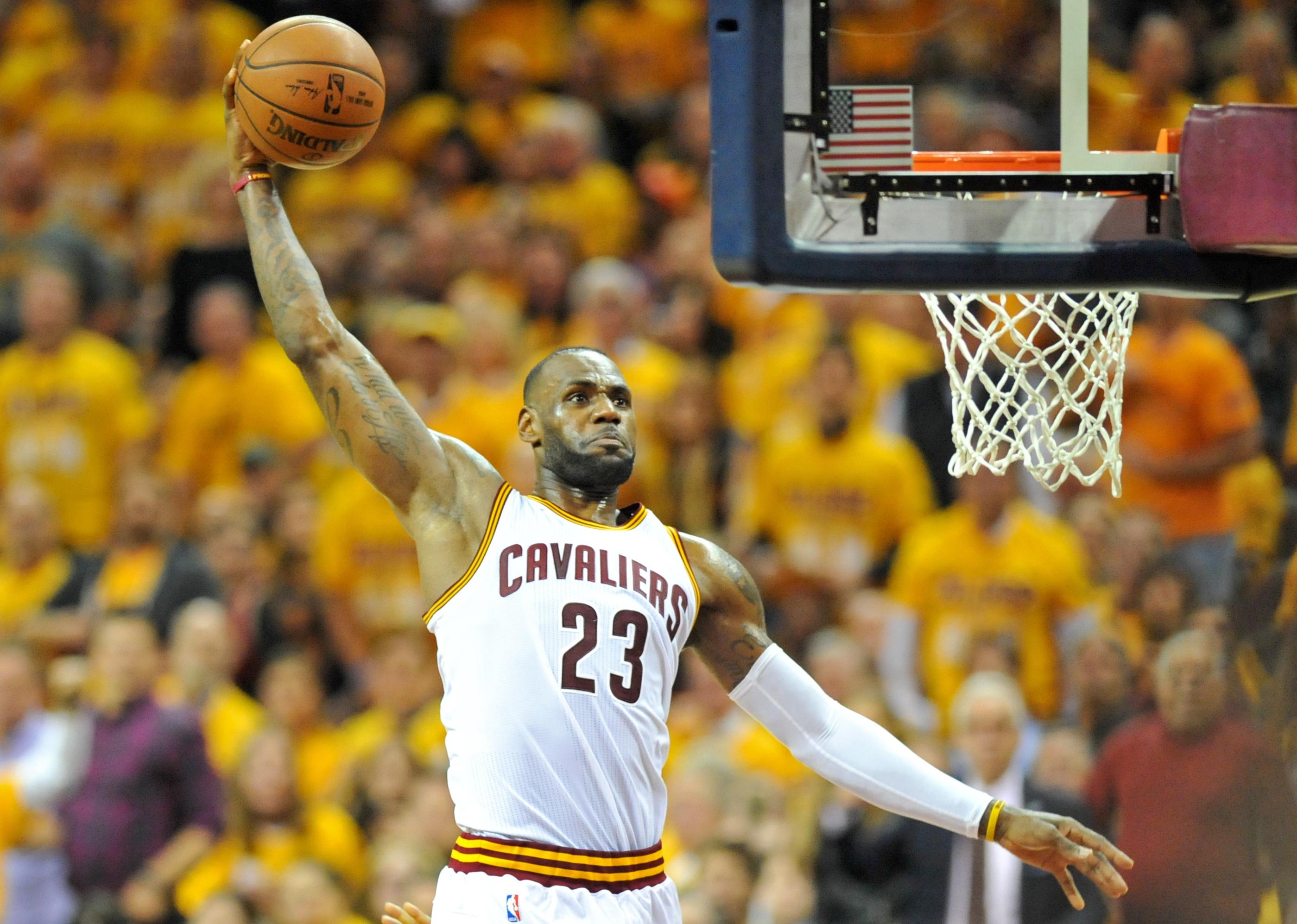 LeBron James of the Cleveland Cavaliers goes up for a dunk