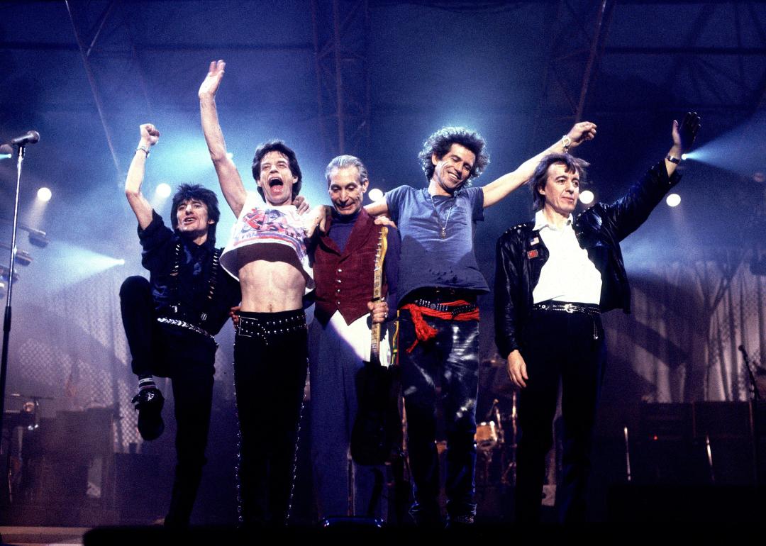 The Rolling Stones wave to the crowd at the Historic Atlantic City Convention Hall.