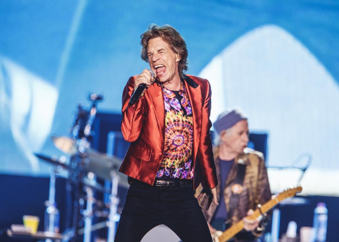 Mick Jagger and Keith Richards of The Rolling Stones perform on stage